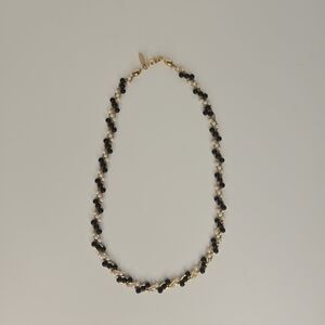 Sarah Coventry Black & White Bead Braided Twist Necklace W/ Gold Tone Hardware